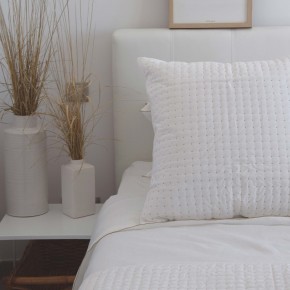 White and natural satin stitch pillow case