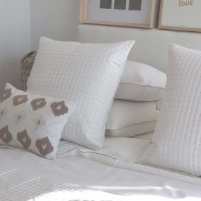 White and natural satin stitch pillow case