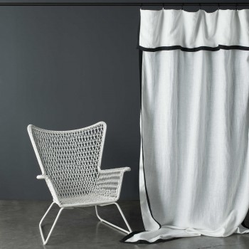 White washed linen curtain Nice black edge